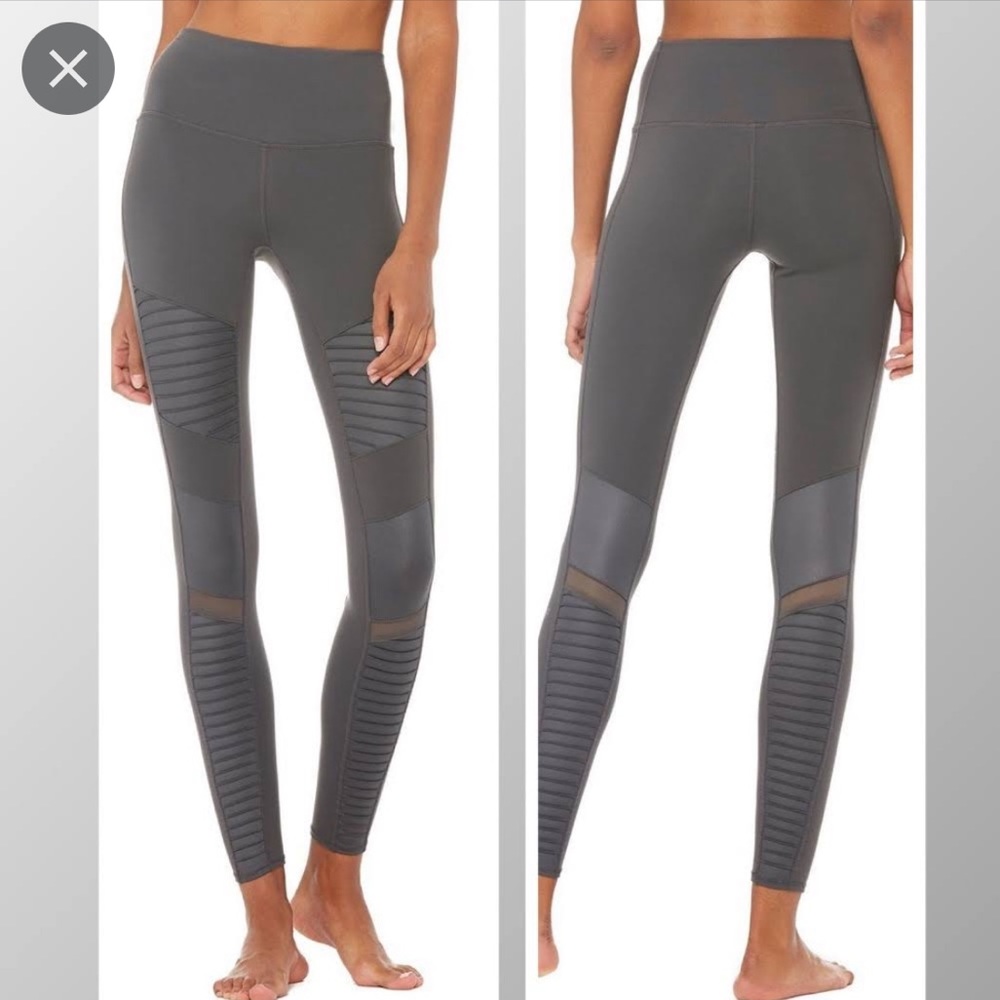 ALO YOGA High-Waist Moto Sport Leggings with Mesh Panels grey size medium